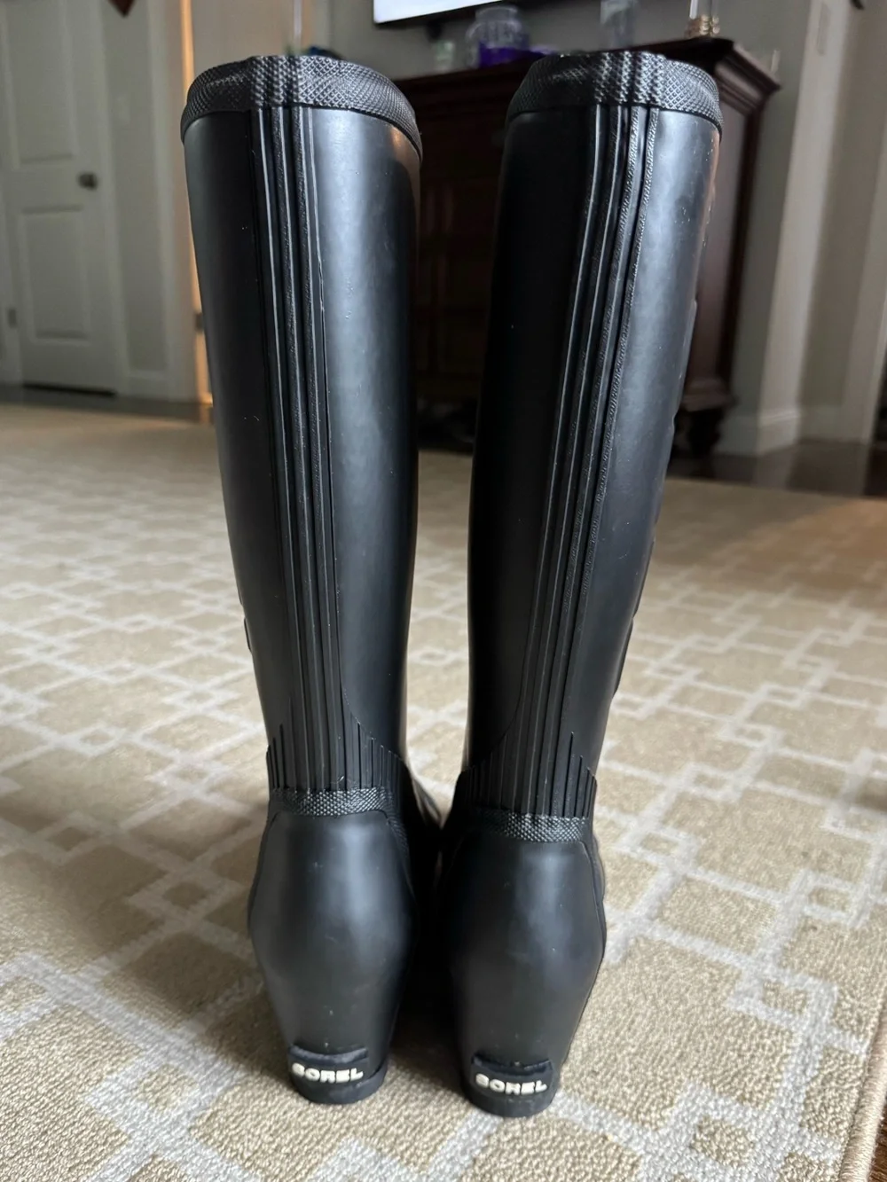 Sorel Joan Rain Wedge Tall Waterproof Rubber Boots Black Size 10